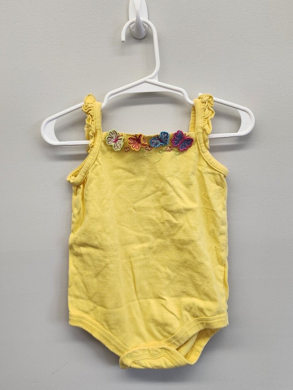 Faded Glory Baby Girls Yellow Floral Ruffle Bodysuit 6-9M Y2K 100% Cotton